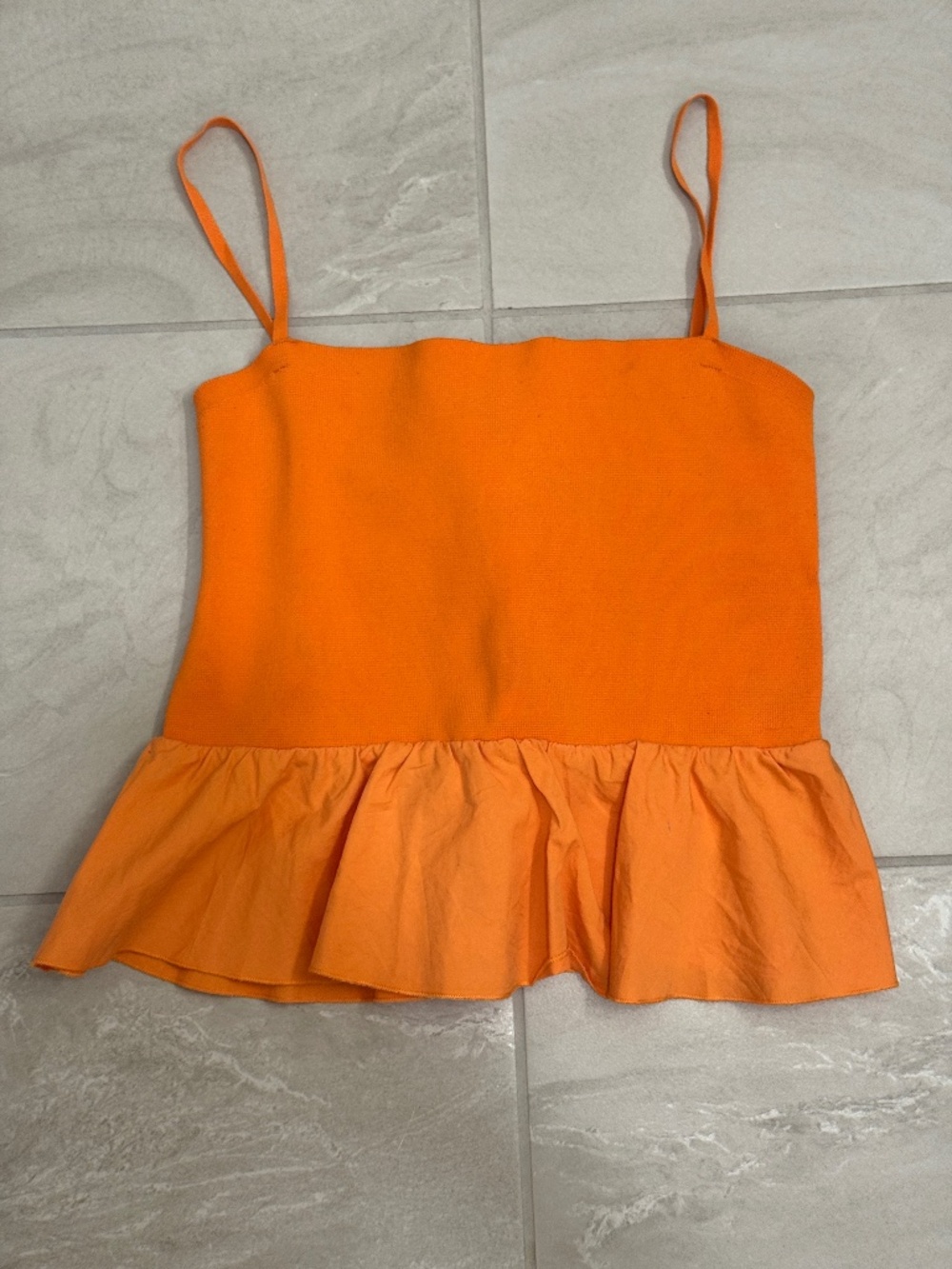 Zara Orange Tie Front Peplum Cami Top Size L